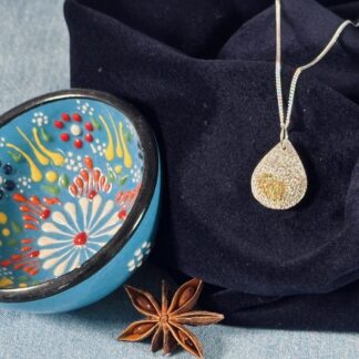 Sterling Silver Teardrop Pendant with 24k Gold Leaf