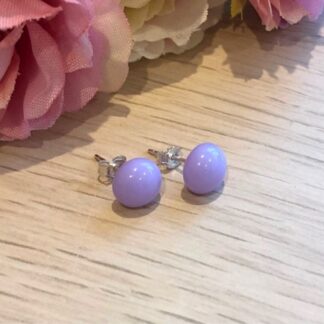 Lilac light purple fused glass earrings on sterling silver
