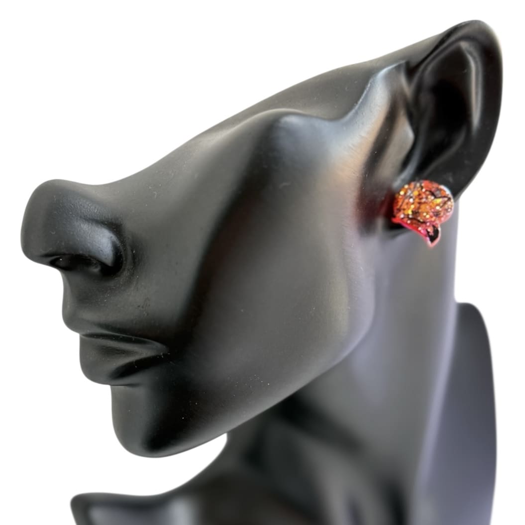Copper Glitter Fox Stud Earrings – Handmade Resin Woodland Jewellery, Hypoallergenic Gift for Nature Lovers - Image 7
