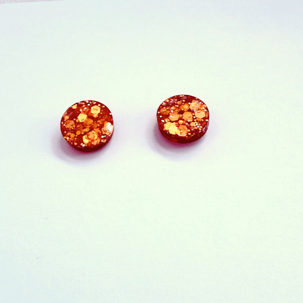 Fiery Red Glitter Stud Earrings – Handmade Resin Hypoallergenic Jewellery - Image 5