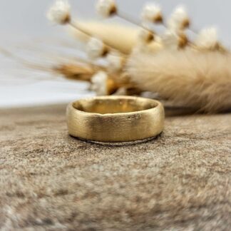 Sandcast Gold Ring - Gents 6mm Satin Wedding Band Handcrafted in Recycled 18ct Yellow Gold