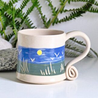 Handmade Sun and Flying Birds Ceramic Mug UK