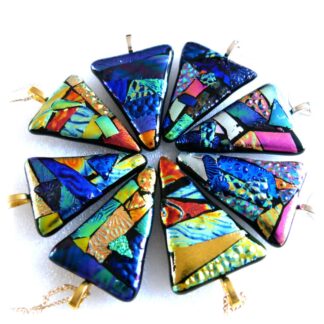 Dichroic triangle pendants 4x5 cm silver or gold choice of colours handmade fused glass