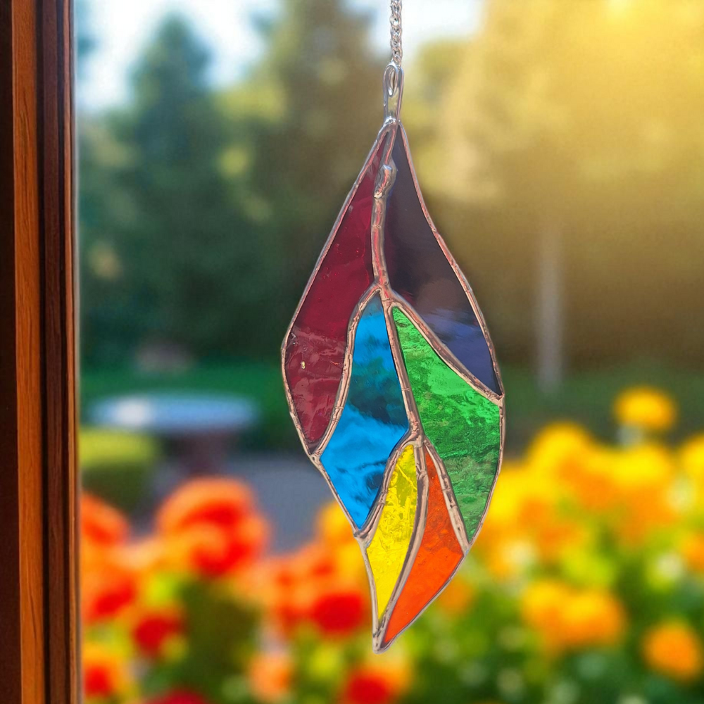 Rainbow stained glass leaf – cheerful window decoration - Image 3