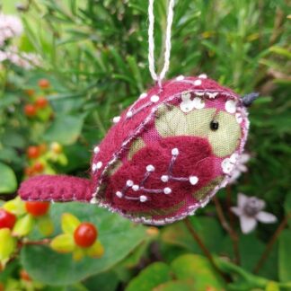 hand-stitched-burgundy-felt-and-fabric-bird-decoration-with-embroidered-berries