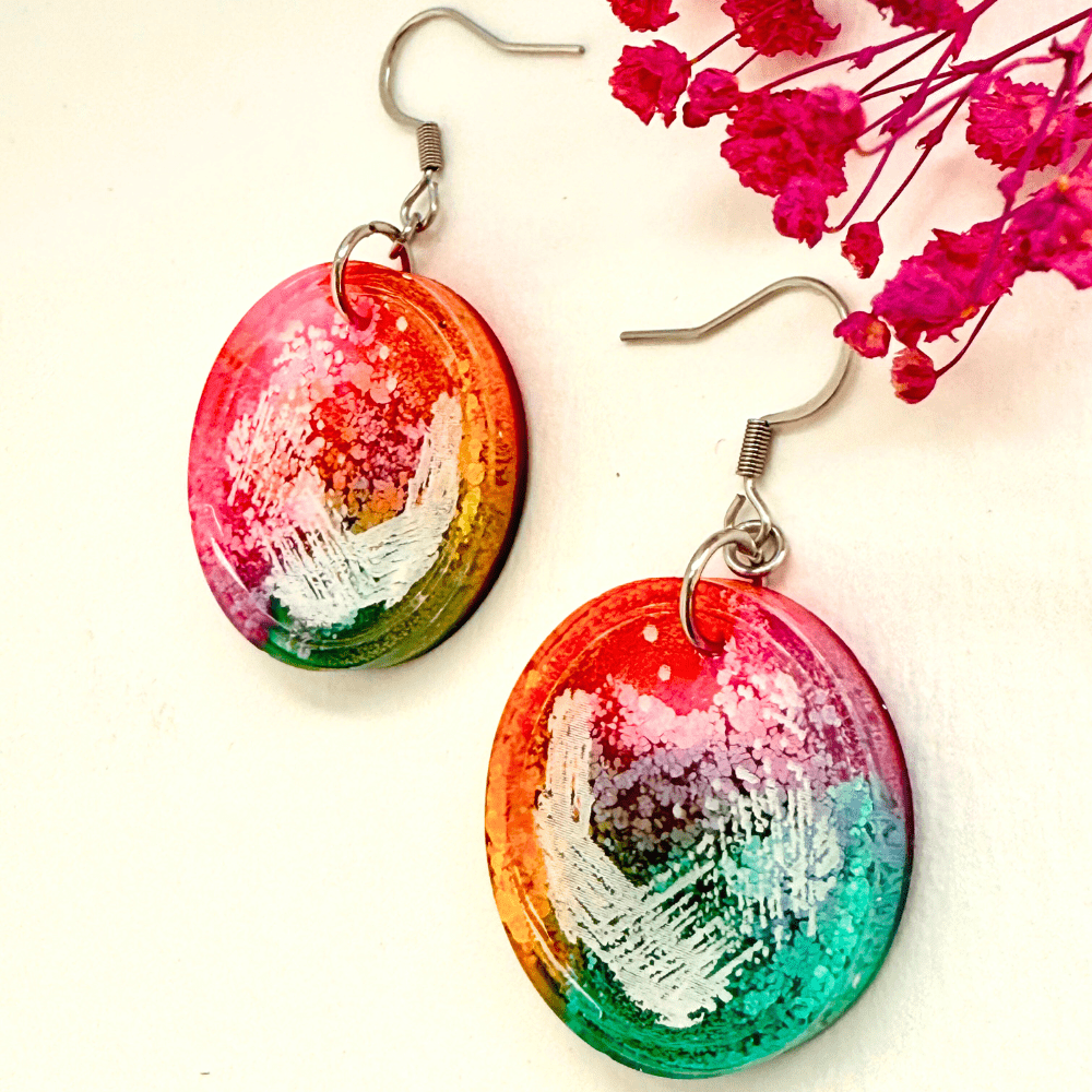 Rainbow Petri Dish Earrings – Hypoallergenic Resin Jewellery Inspired by Biology - Image 4