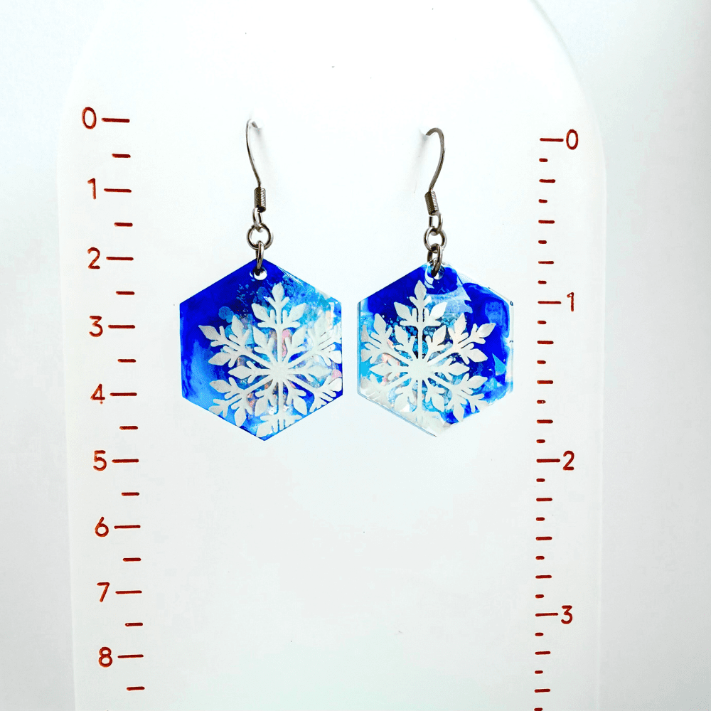 Blue Snowflake Hypoallergenic Earrings – Quirky Winter Jewellery - Image 4
