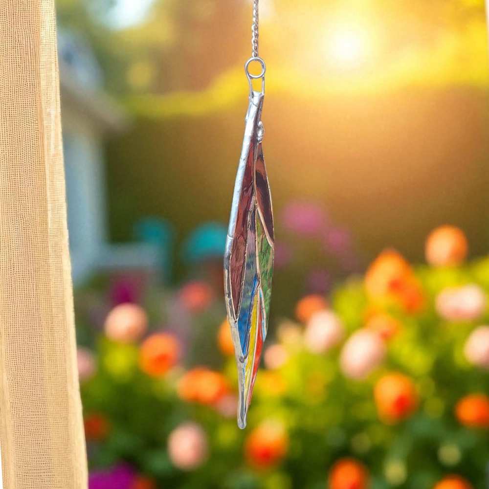Rainbow stained glass leaf – cheerful window decoration - Image 8