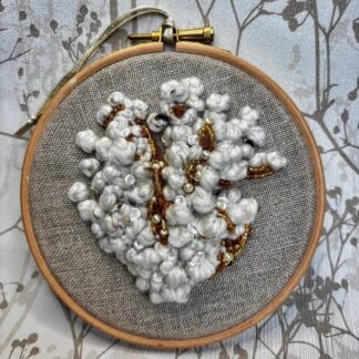 5"Embroidery hoop with embroidered Coral.