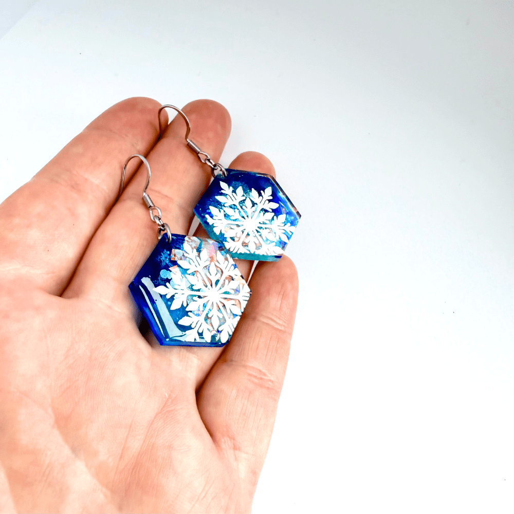 Blue Snowflake Hypoallergenic Earrings – Quirky Winter Jewellery - Image 6