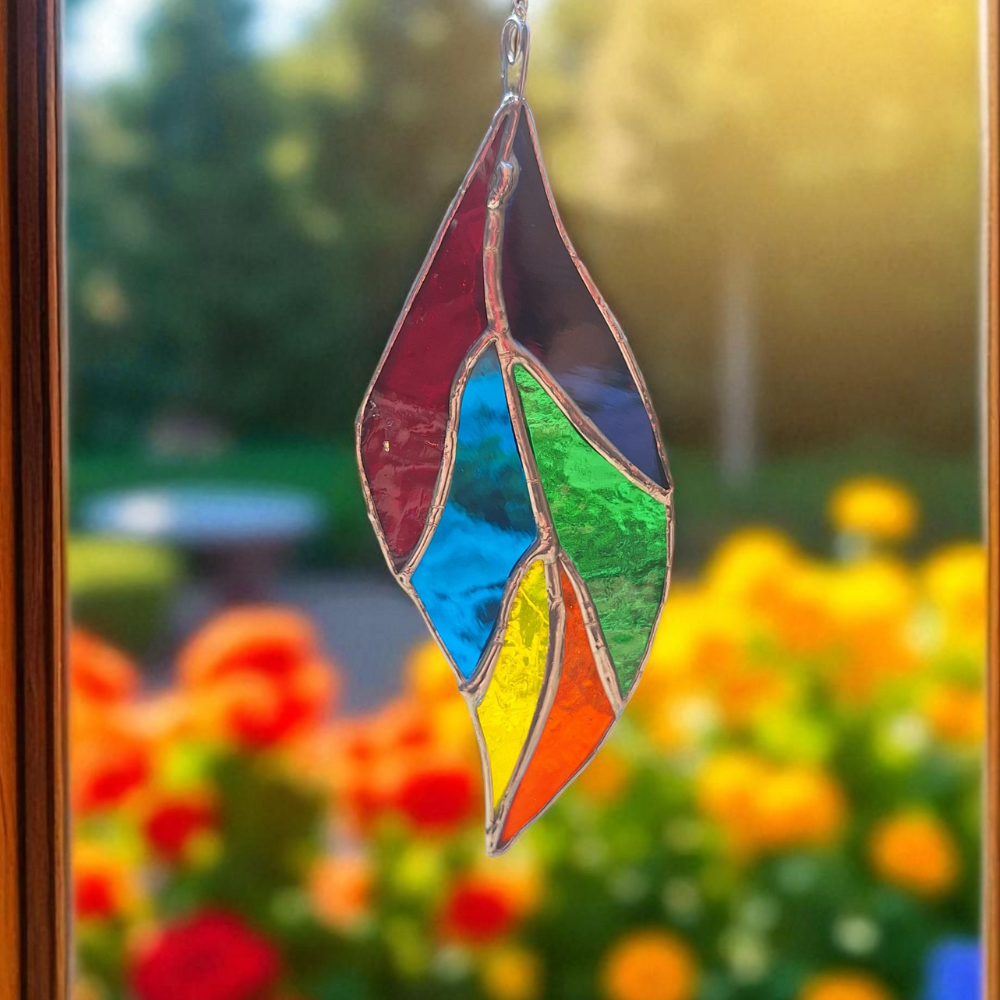 Rainbow stained glass leaf – cheerful window decoration - Image 7