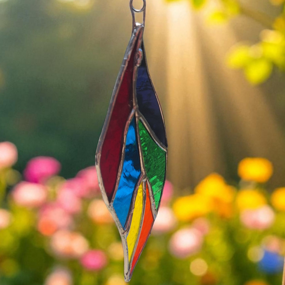 Rainbow stained glass leaf – cheerful window decoration - Image 6