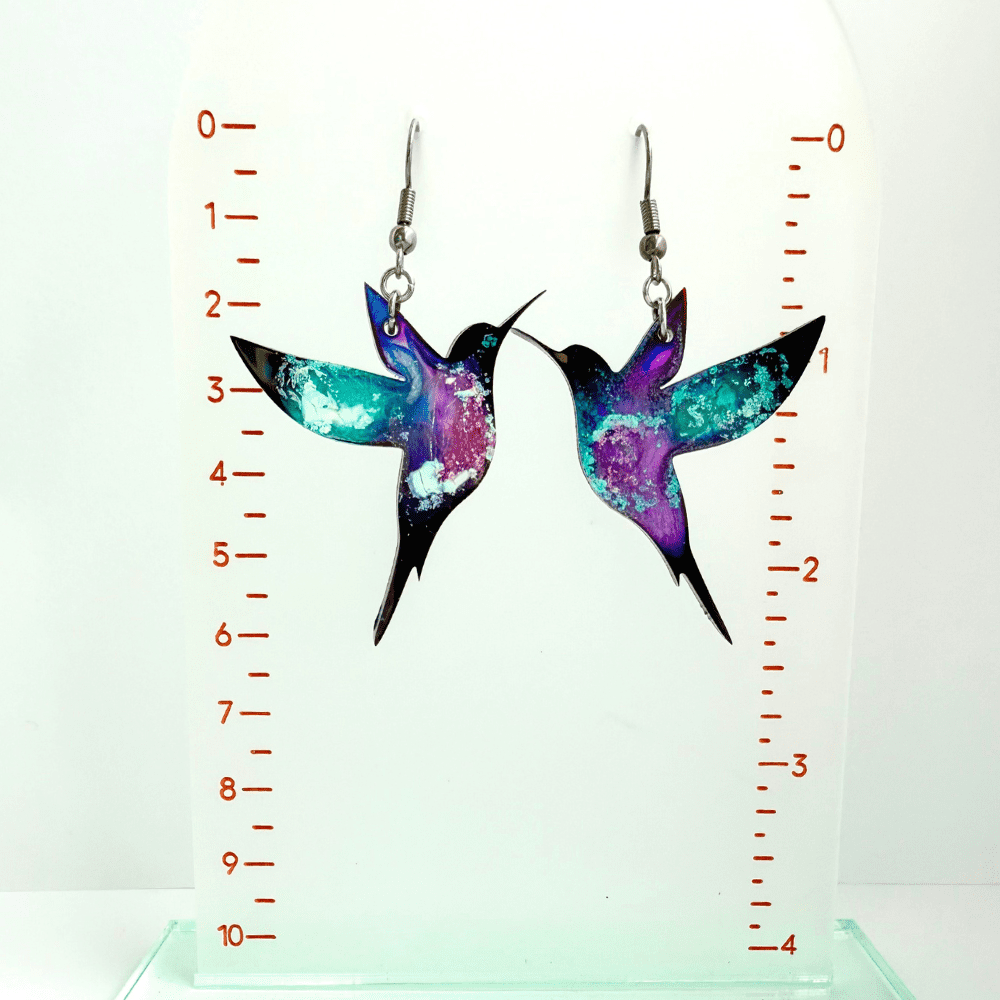 Galaxy Hummingbird Earrings | Statement Bird Dangles | Lightweight Resin Jewellery | Boho Nature-Inspired Gift | Hypoallergenic Hooks - Image 4