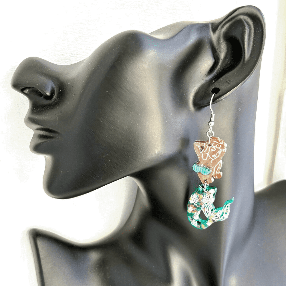 Pin-Up Mermaid Earrings – Tattoo-Inspired Resin Statement Jewellery - Image 4