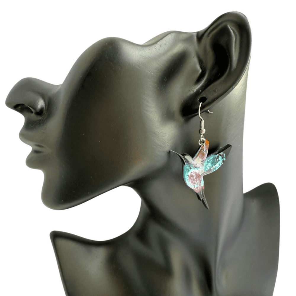 Galaxy Hummingbird Earrings | Statement Bird Dangles | Lightweight Resin Jewellery | Boho Nature-Inspired Gift | Hypoallergenic Hooks - Image 3