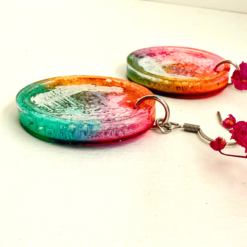 Rainbow Petri Dish Earrings – Hypoallergenic Resin Jewellery Inspired by Biology - Image 6
