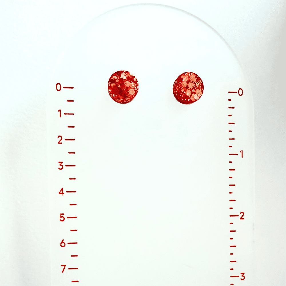 Fiery Red Glitter Stud Earrings – Handmade Resin Hypoallergenic Jewellery - Image 6