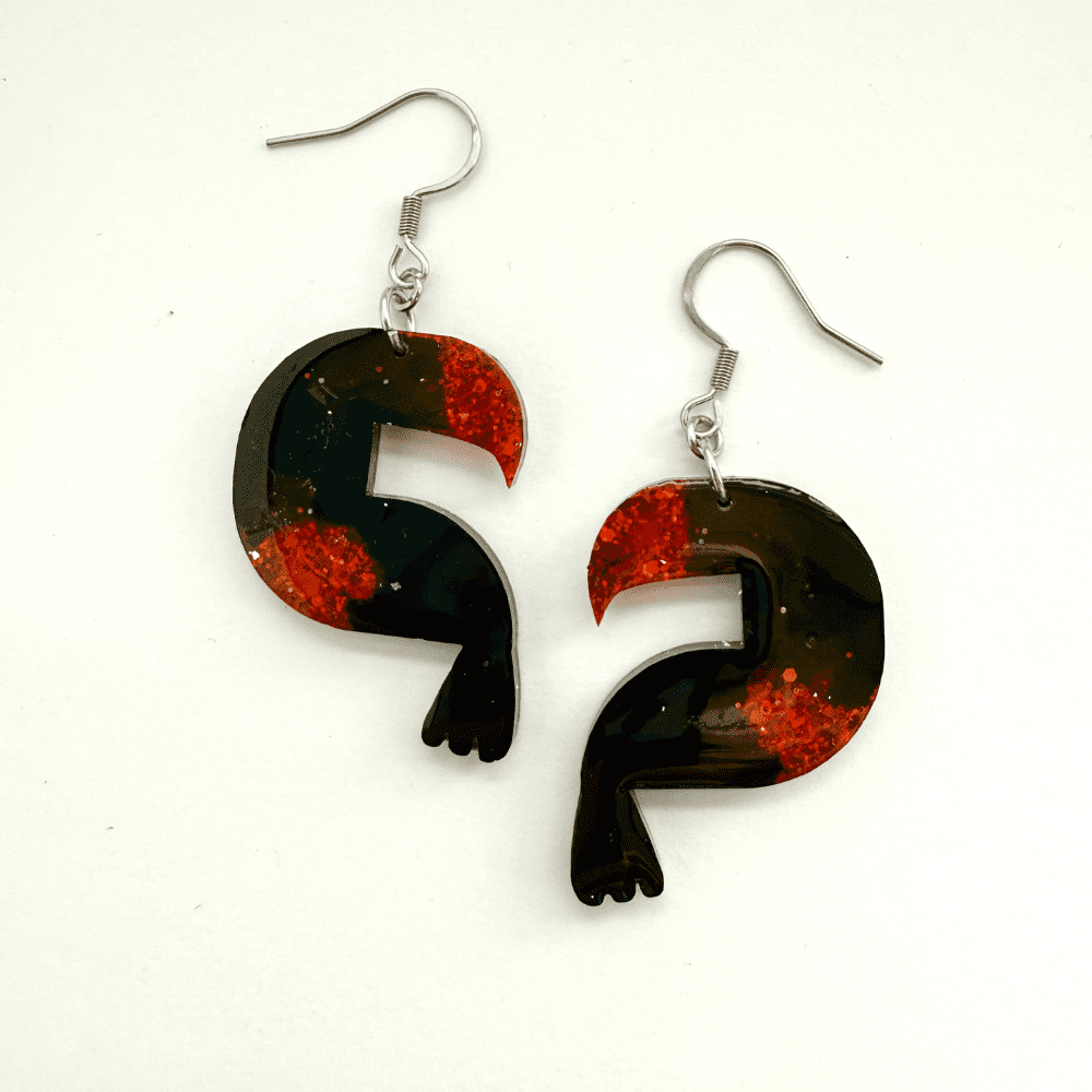 Tropical Toucan Red Glitter Resin Earrings – Bold Bird Statement Jewellery - Image 5
