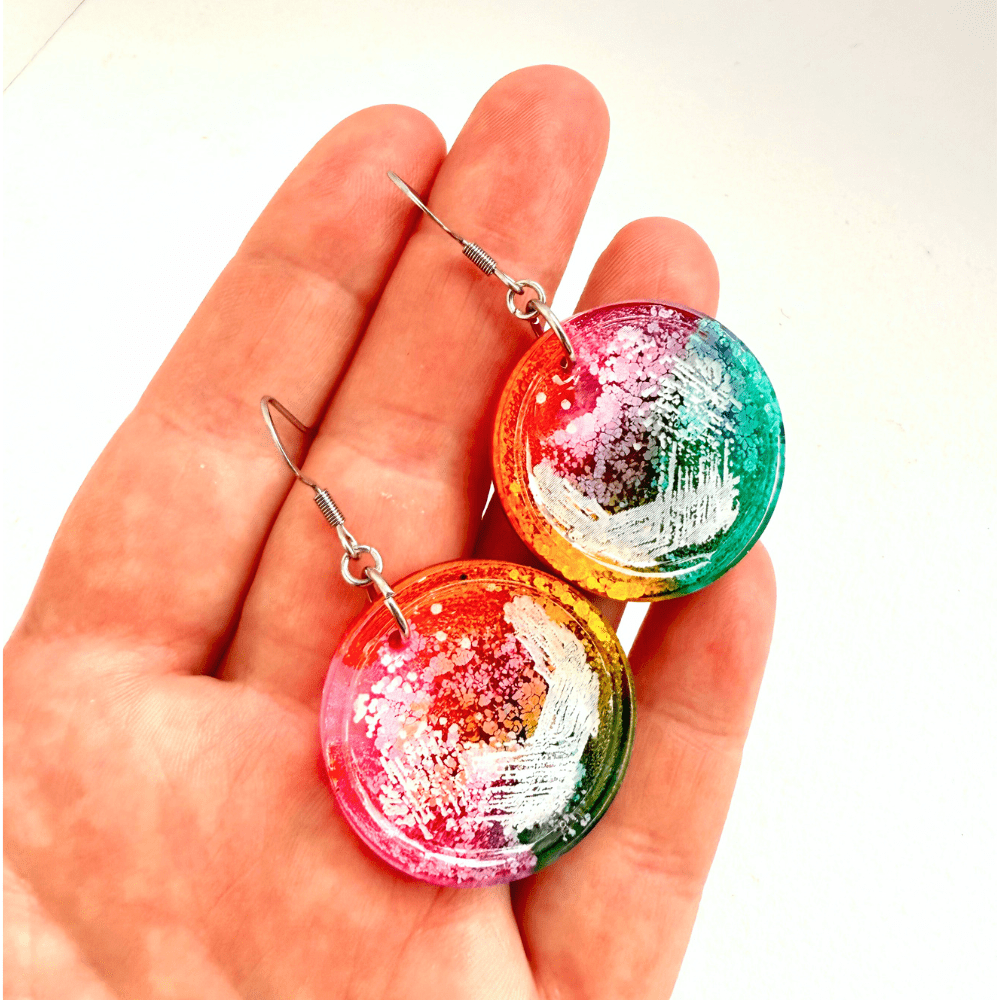 Rainbow Petri Dish Earrings – Hypoallergenic Resin Jewellery Inspired by Biology - Image 5