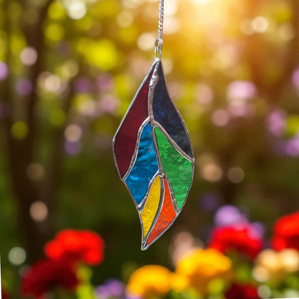 Rainbow stained glass leaf – cheerful window decoration - Image 2