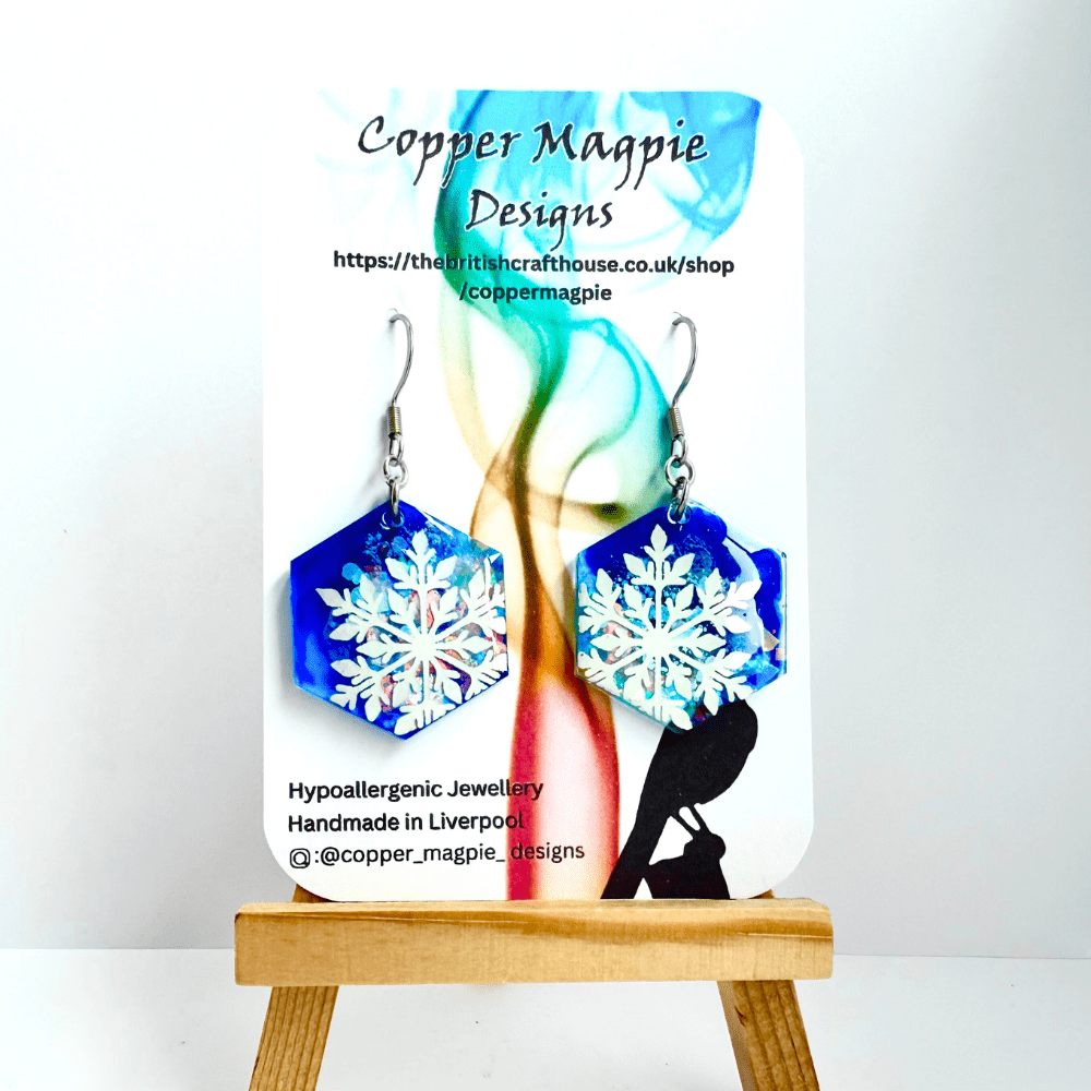 Blue Snowflake Hypoallergenic Earrings – Quirky Winter Jewellery - Image 5