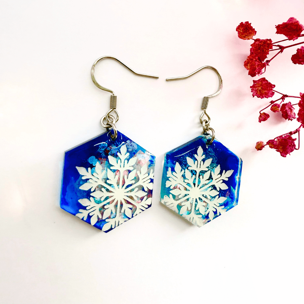 Blue Snowflake Hypoallergenic Earrings – Quirky Winter Jewellery - Image 7
