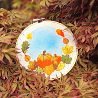 Hand embroidered autumn hanging hoop decoration 6 inches.