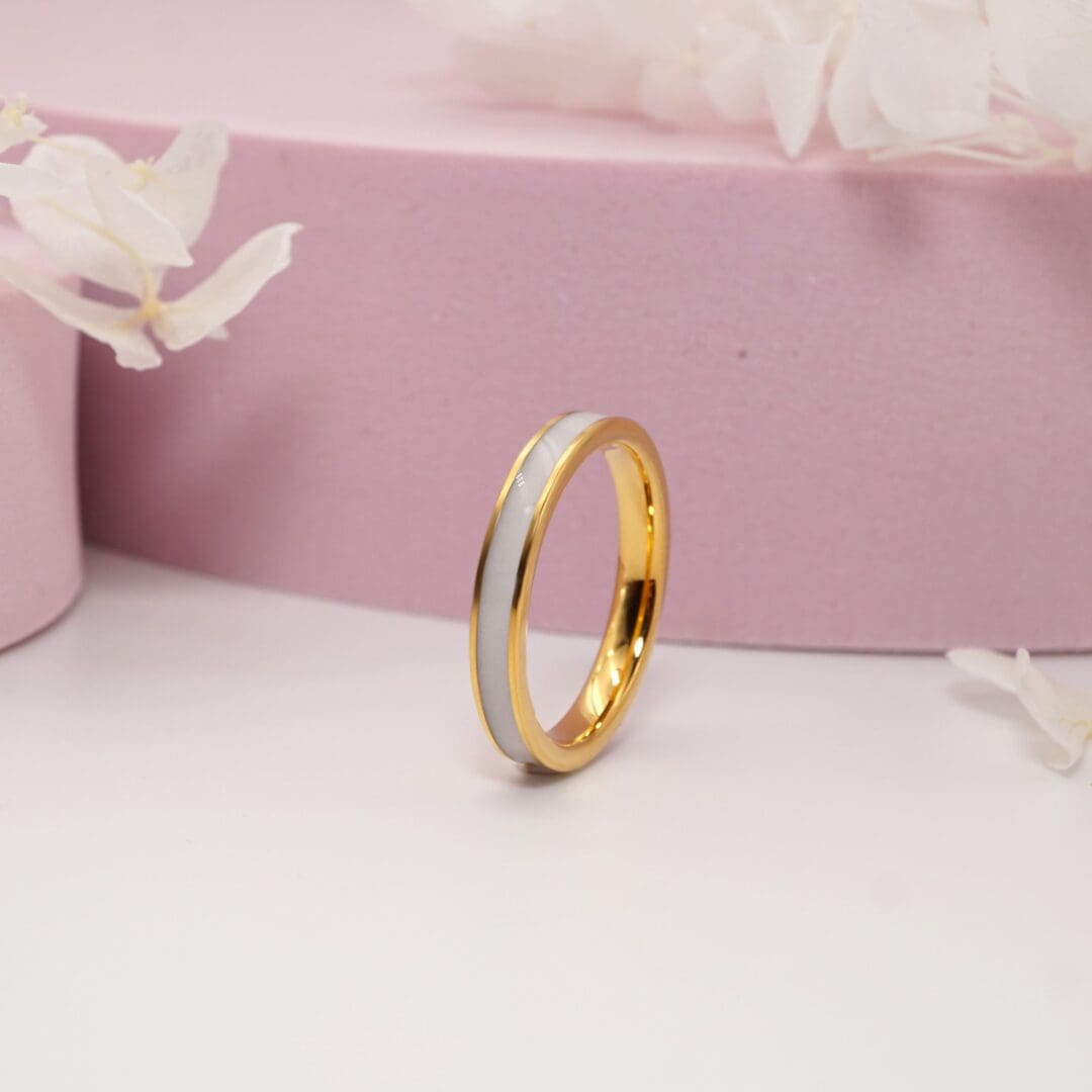 Narrow 3.2mm Breastmilk Keepsake Ring, Available in Gold or Rose Gold Tungsten Carbide - Image 8