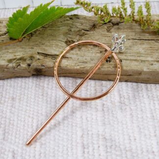 flower posy copper and silver shawl pin