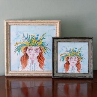 Flower Bonnet Spring Painting Print Square Girl