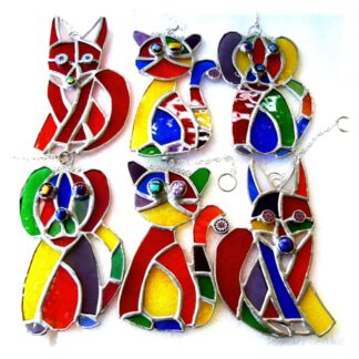 funky cat dog fox animal rainbow red stained glass handmade suncatcher