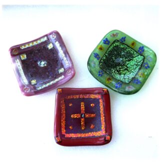 Dichroic trinket fused dish red pink or flowery green