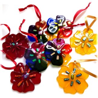 Poppy or Rainbow flower lightcatcher fused glass hanging