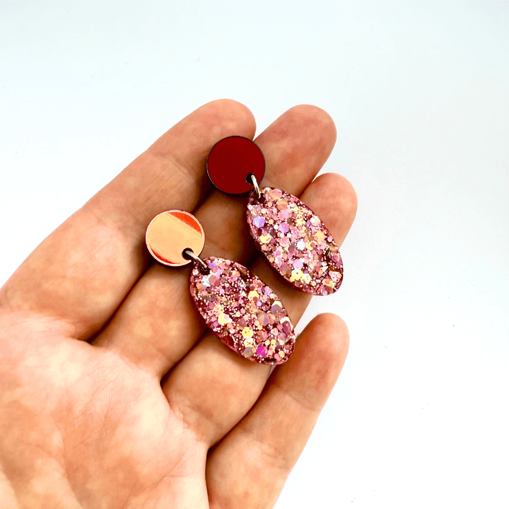 Pink Glitter Statement Earrings – Handmade Sparkle Jewellery - Image 7