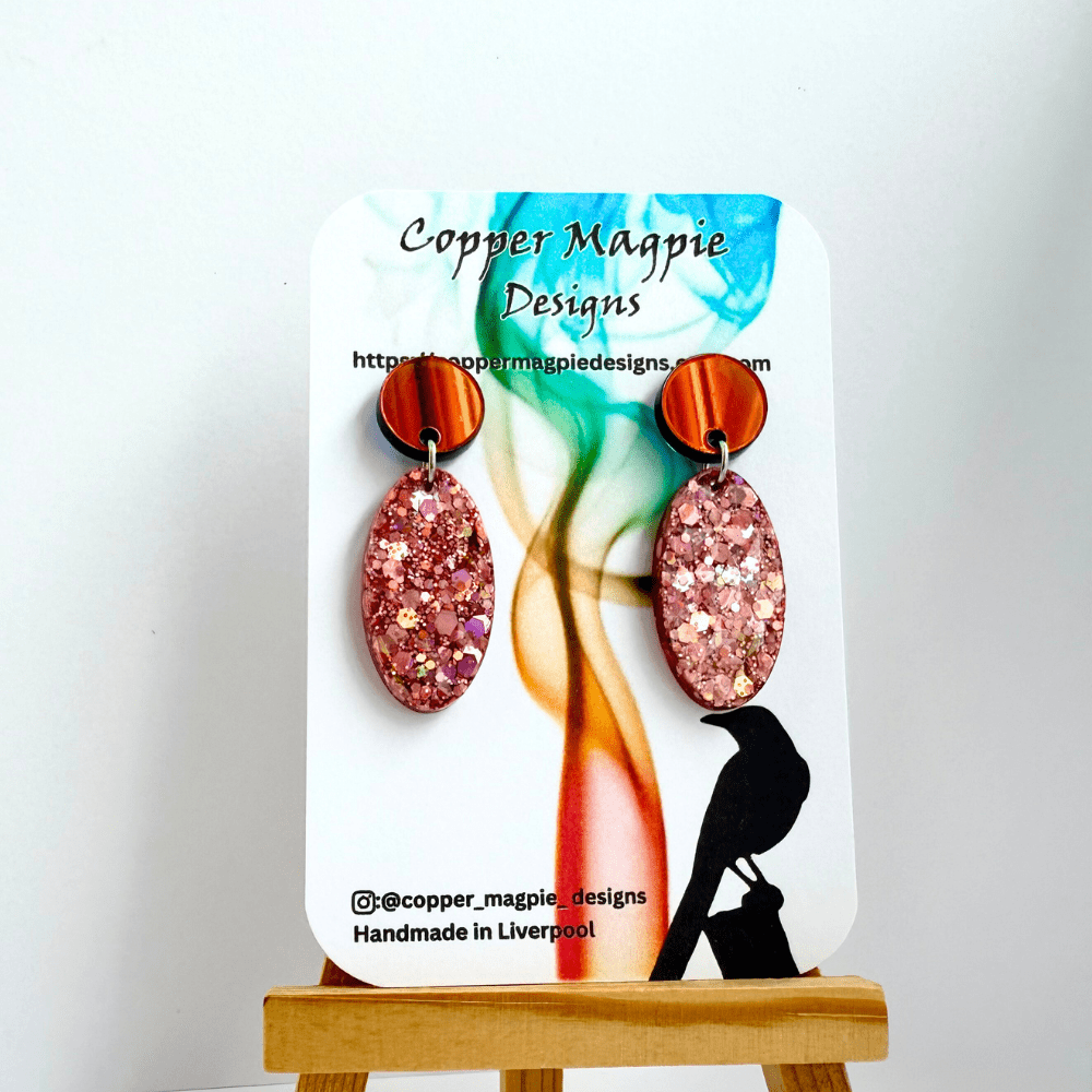 Pink Glitter Statement Earrings – Handmade Sparkle Jewellery - Image 2