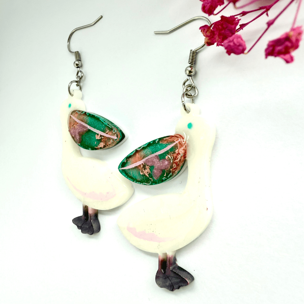 Pelican Party Pastel Earrings – Bold Resin Birds for Wild Souls - Image 4
