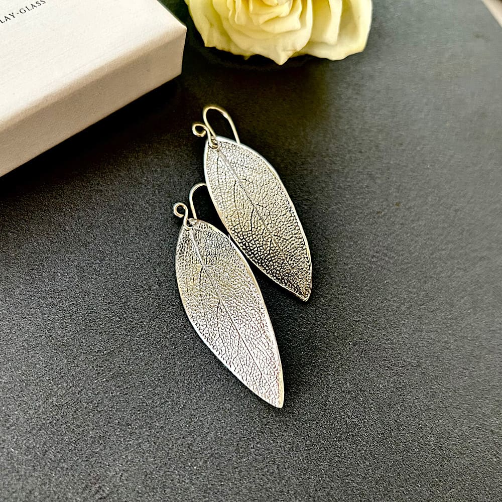 Fine Silver Sage Leaf Earrings - Handcrafted - Image 2