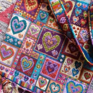 Heart Patchwork Tapestry To Sew Yourself, Fun And Easy Cushion Or Picture Kit in Wooly Counted Cross-stitch
