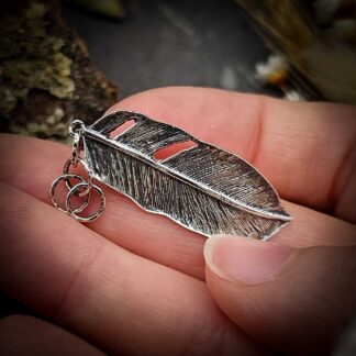 Oxidised Feather Pendant handmade in Recycled Sterling Silver