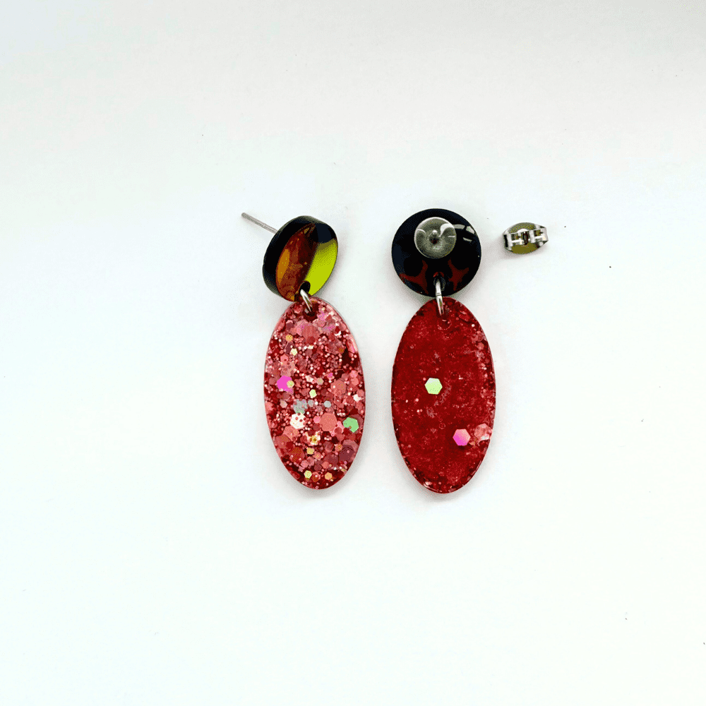 Pink Glitter Statement Earrings – Handmade Sparkle Jewellery - Image 4