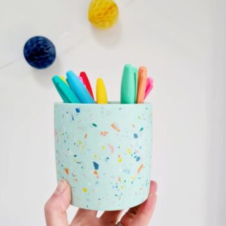 Indoor plant pot, handmade plant pot, handmade pot, terrazzo pot, multi-use pot, mint green planter, navy pot, pen pot, round pot, decorative pot