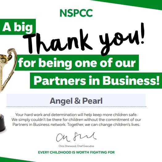 NSPCC certificate for donations from Angel and Pearl