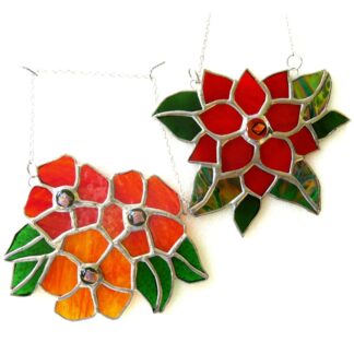 Poinsettia or dahlia stained glass suncatcher handcrafterd