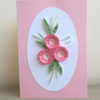 Handmade thank you card with pink quilled flowers