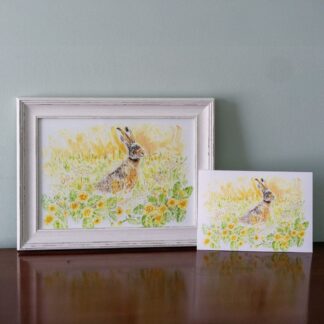 rabbit meadow primroses lemon peach painting illustration nature countryside
