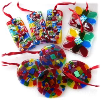 Rainbow lightcatcher patchwork flower swirl fused glass dichroic decoration christmas