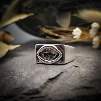 Vampire Fangs Signet Ring Hallmarked in Recycled Solid Sterling Silver