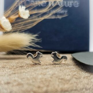 Small Silhouette Squirrel Studs Handcrafted Recycled Sterling Silver Earrings