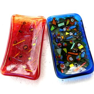 Soap Dish Fused Glass Dichroic red or blue