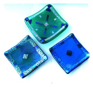 Square dichroic border fused bowl emerald teal or sky blue